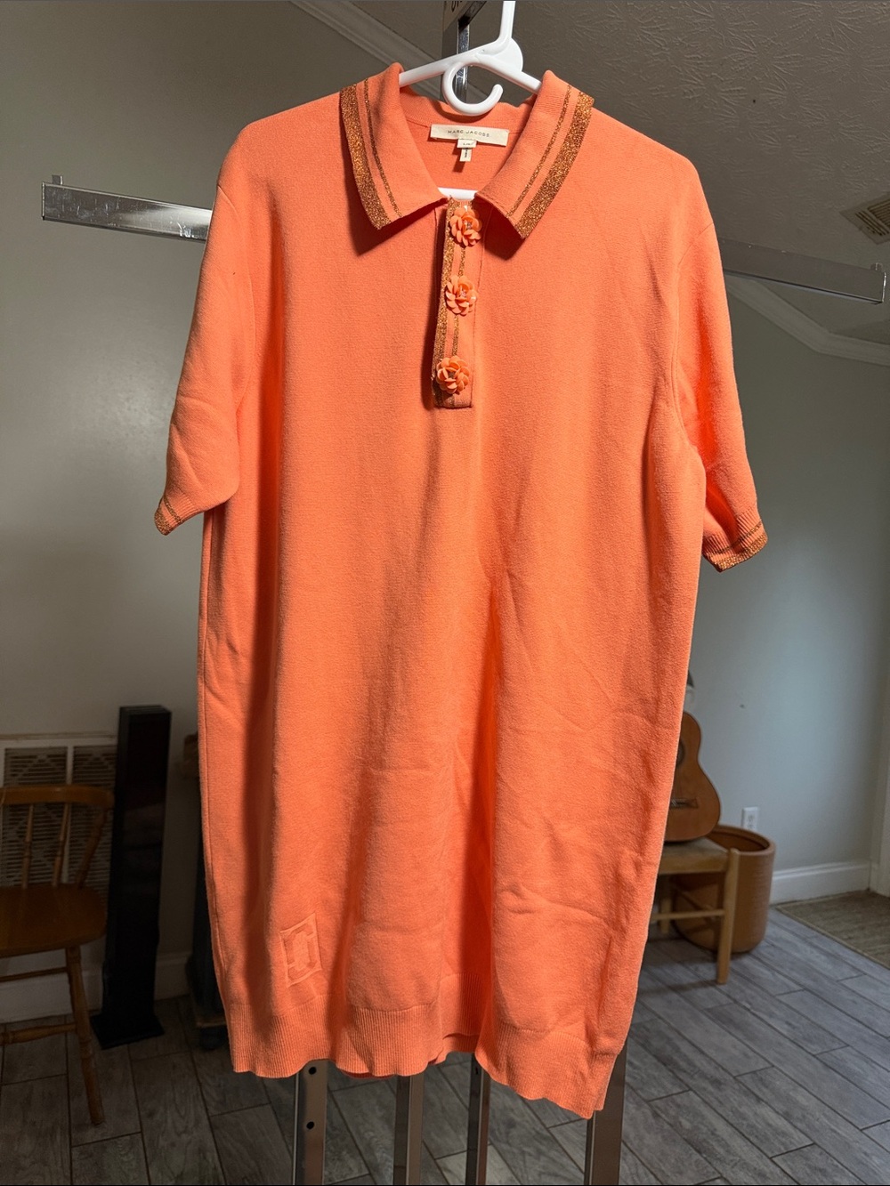 Marc Jacobs Coral Polo Midi Dress with Floral Buttons